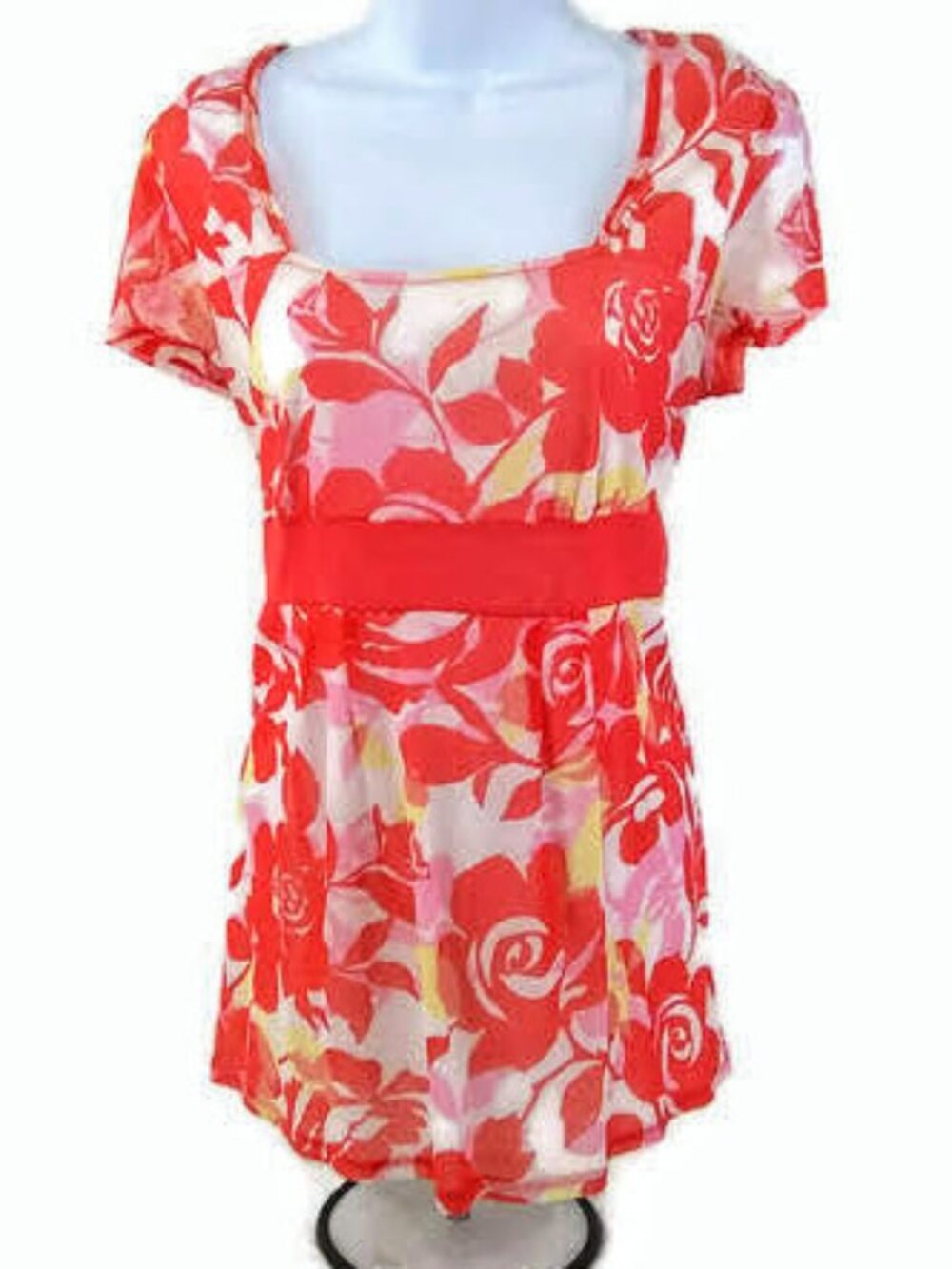 New York Co Floral Women's Short Sleeve Lined Blouse X-Large